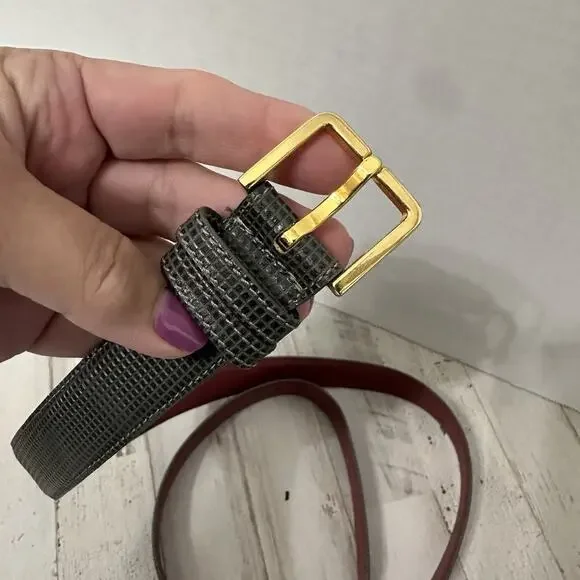 Leegin Genuine Leather Gray Womens Belt 38 Embossed Vintage Casual Work Gold Bkl - Picture 2 of 5